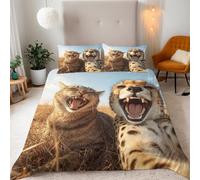 Set Copripiumino Matrimoniale 200x200 cm Gatto Carino Ghepardo 3D Set di Biancheria da Letto Con Microfibra Comfort Morbida 3-Pezzi 2 Federe 50x75 con Cerniera e Fascette Angolari