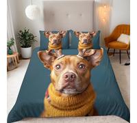 Set Copripiumino Matrimoniale 200x200 cm Natale Cane Carino 3D Set di Biancheria da Letto Con Microfibra Comfort Morbida 3-Pezzi 2 Federe 50x75 con Cerniera e Fascette Angolari