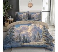 Set Copripiumino Matrimoniale 200x200cm, Copripiumino Scena Neve Su Un Pino 3 Pezzi Copri Piumino Paese Meraviglie Invernale Biancheria da letto Reversibile con Federa per 4 Stagioni, Azzurro Chiaro