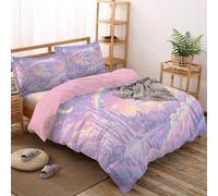 Set Copripiumino Matrimoniale 200x200cm,Set Di Biancheria Da Letto Morbida 3 Pezzi in Microfibra Fiabe Castelli Unicorno Dei Cartoni Animati,1 Copripiumino Chiusura Lampo E 2 Federe 50 X 75 Cm