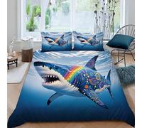 Set Copripiumino Matrimoniale 200x220 cm, Squalo colorato Animale dell'oceano Copripiumino per Bambini Microfibra Morbido, Inclusa 2 Federa 50x75 cm, 3 pezzi (Dx8987)