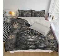 Set Copripiumino Matrimoniale 220 X 230 Cm Timbro Benvenuto Con Grazioso Gatto Grigio Set Biancheria Letto Tema San Valentino In Morbido Microfibra Copripiumini Con Cerniera E 2 Federe 50X80 Cm