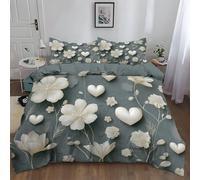 Set Copripiumino Matrimoniale 220 x 240 cm, biancheria da letto ipoallergenica ultra morbida in microfibra, Parure Copripiumino 4 Stagioni 50 x 80 cm e 2 federe, Grigio, Retro Fiori Amore