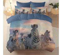 Set Copripiumino Matrimoniale 220 x 240 cm con 2 federa per cuscino, Blu reversibile chiusura a cerniera Microfibra - Film Prateria Zebra Tema Copripiumone Morbido Per tutte le stagioni