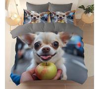 Set Copripiumino Matrimoniale 220 x 240 cm, Copripiumino Reversibile ultra morbido facile da pulire, Fotografia Di Animali Cane Che Mangia Frutta tema Copripiumini Adatto ai bambini, Grigio