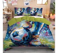 Set Copripiumino Matrimoniale 220X240Cm Dipinto Olio Un Giocatore Football Blu Indaco Biancheria Da Letto Manifesto Sportivo In Morbido Microfibra 3 Pezzi Copripiumino E 2 Federe 50X80Cm Con Cerniera