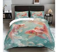 Set Copripiumino Matrimoniale 220x260cm Set copripiumini e federe Pesciolino rosso,2D Stampa microfibra Copripiumino per bambini e ragazzi,Chiusura a Cerniera,con 2 federa 50x75cm