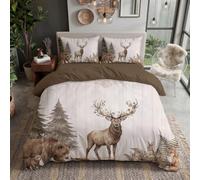 Set Copripiumino Matrimoniale 230x220cm, Copripiumino Il Bosco Acquerellato 3 Pezzi in Microfibra con Motivo a Acquerellato, Comprendente 1 Copripiuminos + 2 Federe, Cervo, Orso Bruno, Scoiattolo
