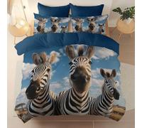 Set Copripiumino Matrimoniale 240 x 260 cm con 2 federa per cuscino, Blu reversibile chiusura a cerniera Microfibra - Film Carino Zebra Tema Copripiumone Morbido Per stagioni