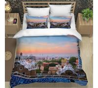 Set Copripiumino Matrimoniale 240x220 Architettura Urbana Microfibra Morbido Traspirante 3D Copripiumino Paesaggio Naturale Biancheria da Letto con 2 Federe 50x80cm g-2207