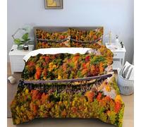 Set Copripiumino Matrimoniale 240x220 Binari Ferroviari Microfibra Morbida Biancheria da Letto Stampa 3D Paesaggi Autunnali Copripiumino con Cerniera con 2 Federe 50x80 cm c.1684