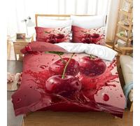 Set Copripiumino Matrimoniale 240x220 Ciliegia Morbido Microfibra Biancheria da Letto Frutti Rossi Stampa 3D Copripiumini 3 Pezzi Include 1 Copripiumini + 2 Federe 50x80 B-1729