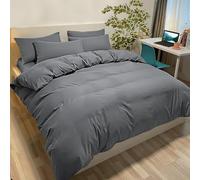 Set Copripiumino Matrimoniale 240x220 CM 2 Federe Monocromatico in Microfibra Grigio Scuro, Morbido ed Ipoallergenico, Inclusa 2 Federa 50x80 cm