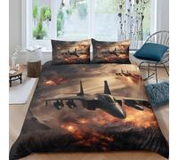 Set Copripiumino Matrimoniale 240x220 cm Aerei da Caccia Set di Biancheria da Letto in Microfibra Aerei Militari 3D Copripiumini Marrone con Chiusura a Cerniera e 2 Federe 50x80 cm G.643