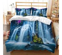 Set Copripiumino Matrimoniale 240x220 cm Cascata Biancheria da Letto Paesaggio Naturale in Morbido Microfibra 3 Pezzi 1 Copripiumino e 2 Federe 50x80 cm con Cerniera Z.89