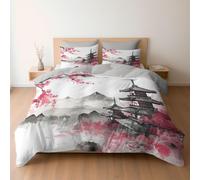 Set Copripiumino Matrimoniale 240x220 cm Fiori di Ciliegio Giapponesi Copripiumino in Microfibra, Biancheria da Letto Sakura Rosa 3 Pezzi, 3D Copripiumini con Cerniera e 2 Federe 50x80 cm C-2875