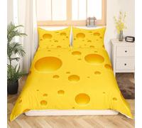 Set Copripiumino Matrimoniale 240x220 cm Formaggio Biancheria da Letto Cibo Giallo in Morbido Microfibra 3 Pezzi 1 Copripiumino e 2 Federe 50x80 cm con Cerniera O.767