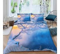 Set Copripiumino Matrimoniale 240x220 cm Neve Intensa e Nebbia 3D Stampato Copri Piumino Tramonto Morbido Comodo Microfibra Copripiumino con Cerniera con Federa 50x80 cm f-100