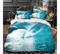 Set Copripiumino Matrimoniale 240x220 cm Oceano Blu Set di Biancheria da Letto Onde in Morbido Microfibra Stampa 3D Copripiumini con Chiusura a Cerniera e 2 Federe 50x80 cm a-19