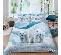 Set Copripiumino Matrimoniale 240x220 cm Orso Polare Carino Set di Biancheria da Letto in Microfibra Scena Innevata 3D Copripiumini Bianco con Chiusura a Cerniera e 2 Federe 50x80 cm a.58