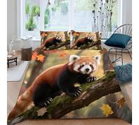 Set Copripiumino Matrimoniale 240x220 cm Panda Rosso Copripiumino in Microfibra, Biancheria da Letto Tema Animale 3 Pezzi, 3D Copripiumini con Cerniera e 2 Federe 50x80 cm A-3953