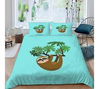 Set Copripiumino Matrimoniale 240x220 cm Ragazzi e Bambine Copripiumino in Microfibra, Biancheria da Letto Bradipi 3 Pezzi, 3D Copripiumini con Cerniera e 2 Federe 50x80 cm B-6032