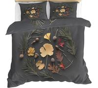 Set Copripiumino Matrimoniale 240x220 cm Tema Autunnale Copripiumino in Microfibra, Biancheria da Letto Motivo a Foglia D'acero con Pigna 3 Pezzi, 3D Copripiumini con Cerniera e 2 Federe 50x80 A-3743