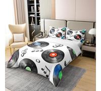 Set Copripiumino Matrimoniale 240x220 Decorazione Con Disco in Vinile Morbido Microfibra Biancheria da Letto Tema Musicale Stampa 3D Copripiumini 3 Pezzi Include 1 Copripiumini + 2 Federe D-2964