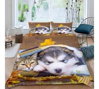 Set Copripiumino Matrimoniale 240x220 Husky Morbido Microfibra Biancheria da Letto Animali e Animali Domestici Carini Stampa 3D Copripiumini 3 Pezzi Include 1 Copripiumini + 2 Federe 50x80 F.1265