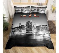 Set Copripiumino Matrimoniale 240x220 New York Biancheria da Letto in Morbida Microfibra Stampa 3D Stati Uniti D'america Copripiumini con Cerniera + 2 Federe, C2051