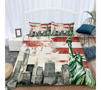 Set Copripiumino Matrimoniale 240x220 New York, Set di Biancheria da Letto Architettura Urbana in Morbida Microfibra Stampa 3D Copripiumino con Cerniera e 2 Federe 50x80 cm F-3121