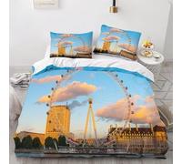 Set Copripiumino Matrimoniale 240x220 Ruota Panoramica Microfibra Morbido Traspirante 3D Copripiumino Architettura Urbana Biancheria da Letto con 2 Federe 50x80cm d-35