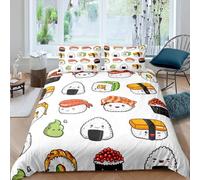 Set Copripiumino Matrimoniale 240x220 Sushi Giapponese, Set di Biancheria da Letto Bambino in Morbida Microfibra Stampa 3D, Copripiumino con Cerniera e 2 Federe 50x80 cm D-559