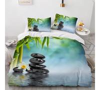 Set Copripiumino Matrimoniale 240x260 cm Bambù e Pietre Zen Set di Biancheria da Letto Spa in Morbido Microfibra Stampa 3D Copripiumini con Chiusura a Cerniera e 2 Federe y.5