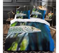 Set Copripiumino Matrimoniale 240x260 cm Barracuda Set di Biancheria da Letto in Morbido Traspirante Microfibra 3D Pesci e Animali con Copripiumino e 2 Federe 50x80 cm F-342