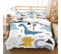 Set Copripiumino Matrimoniale 240x260 cm Dinosauri dei Cartoni Animati Set di Biancheria da Letto Blu e Grigio in Morbido Microfibra Stampa 3D Copripiumini con Cerniera e 2 Federe 50x80 cm B.233