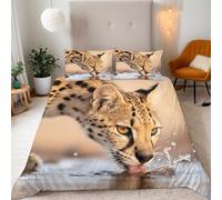 Set Copripiumino Matrimoniale 240x260 cm Ghepardo Animali Delle Praterie 3D Set di Biancheria da Letto Con Microfibra Comfort Morbida 3-Pezzi 2 Federe 50x75 con Cerniera e Fascette Angolari