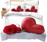 Set Copripiumino Matrimoniale 240x260 cm Rosa Rossa Set di Biancheria da Letto Dolce Amore in Morbido Microfibra Stampa 3D Copripiumini con Chiusura a Cerniera e 2 Federe 50x80 cm c.2081