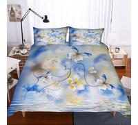 Set Copripiumino Matrimoniale 240x894 Farfalla Blu 3D Stampato Biancheria da Letto Motivi Floreali Microfibra Morbido Traspirante Copri Piumino con Cerniera con Federa 50x80 4049-B