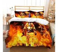 Set Copripiumino Matrimoniale 250x200 cm Vigile del Fuoco 3D Stampato Copri Piumino Fuoco Morbido Comodo Microfibra Copripiumino con Cerniera con Federa 50x80 cm f-1233