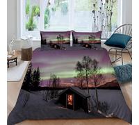 Set Copripiumino Matrimoniale 250x200 Scene di Neve e Cieli Stellati Microfibra Morbida Biancheria da Letto Stampa 3D Paesaggi Naturali Copripiumino con Cerniera con 2 Federe 50x80 cm g.5423