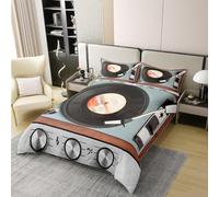 Set Copripiumino Matrimoniale 260 x 240 Disco in Vinile Vintage Morbido Microfibra Biancheria da Letto Grammofono Stampa 3D Copripiumini 3 Pezzi Include 1 Copripiumini + 2 Federe D-2160