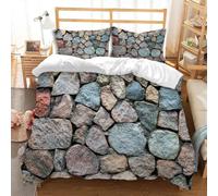 Set Copripiumino Matrimoniale 260 x 240 Pietra Morbido Microfibra Biancheria da Letto Muri di Pietra Stampa 3D Copripiumini 3 Pezzi Include 1 Copripiumini + 2 Federe 50x80 B-2490