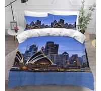 Set Copripiumino Matrimoniale 260x240 Architettura di Sydney, Biancheria da Letto Paesaggio Urbano Moderno Copripiumino Stampato 3D Morbido Microfibra 3 Pezzi con 2 Federa 50x80 cm A-794