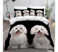 Set Copripiumino Matrimoniale 260x240 Cane da Compagnia, Set di Biancheria da Letto Cane Carino in Morbida Microfibra Stampa 3D Copripiumino con Cerniera e 2 Federe 50x80 cm F-2919