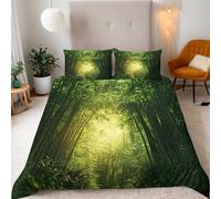 Set Copripiumino Matrimoniale 260x240 cm 3-Pezzi + 2 Federe 50x75 Microfibra Morbida 3D Paesaggio Foresta di Bambù Stampa Biancheria da Letto con Cerniera e Fascette Angolari Adatto ad Giovane