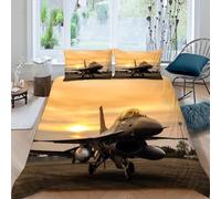 Set Copripiumino Matrimoniale 260x240 cm Aereo da Caccia Biancheria da Letto Pista Aeroportuale in Morbido Microfibra 3 Pezzi 1 Copripiumino e 2 Federe 50x80 cm con Cerniera d.2015