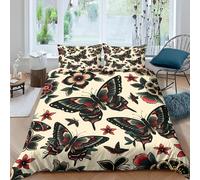 Set Copripiumino Matrimoniale 260x240 cm Farfalla Biancheria da letto Natura Copripiumini Set Microfibra Morbido con Cerniera con 2 Federe 50x80cm per Tutte le Stagioni b.374