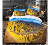 Set Copripiumino Matrimoniale 260x240 cm Montagne Dorate Biancheria da letto Paesaggio Naturale in Morbido Microfibra 3D 3 Pezzi Copri Piumino e 2 Federe 50x80 cm con Cerniera C-2334