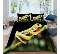 Set Copripiumino Matrimoniale 260x240 cm Raganella Dagli Occhi Rossi Biancheria da Letto Rami D'albero in Morbido Microfibra 3 Pezzi 1 Copripiumino e 2 Federe 50x80 cm con Cerniera T.2364